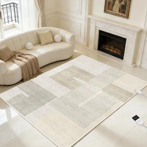 Vista 8 de Alfombra térmica eléctrica de 4.6 x 6.6 pies, alfombra de felpa suave con temporizador, calentamiento rápido para oficina, sala de estar, comedor