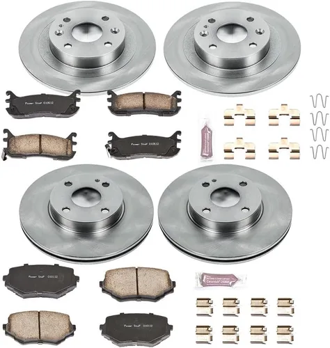 Vista 2 de PowerStop Kit de freno delantero y trasero para Mazda Miata 1994-97 Mazda Miata 1999-05 - Rotores de disco y pastillas de freno de cerámica, KOE794