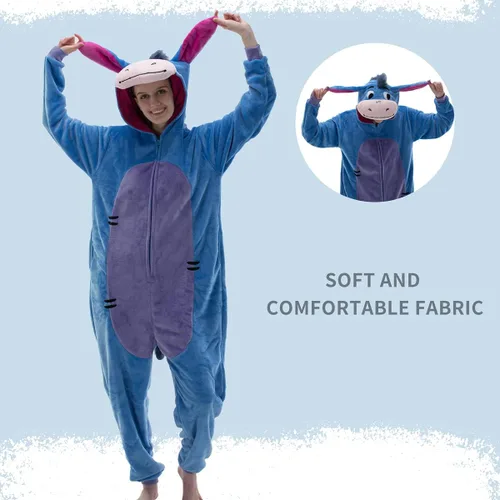 Vista 2 de COSUSKET Snug Fit Unisex Adult Onesie Pajamas Flannel Cosplay Animal One Piece Halloween Costume Sleepwear Homewear