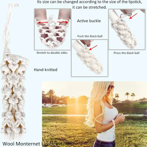Vista 4 de BIHRTC Llavero de pulsera boho con soporte para lápiz labial, pulsera hecha a mano