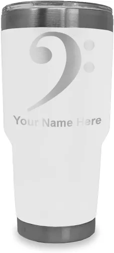 Vista 10 de LaserGram Vaso aislado al vacío de 20 onzas, clave de bajo, grabado personalizado incluido (negro) Engraved Gift for Musician, Vacuum Insulated