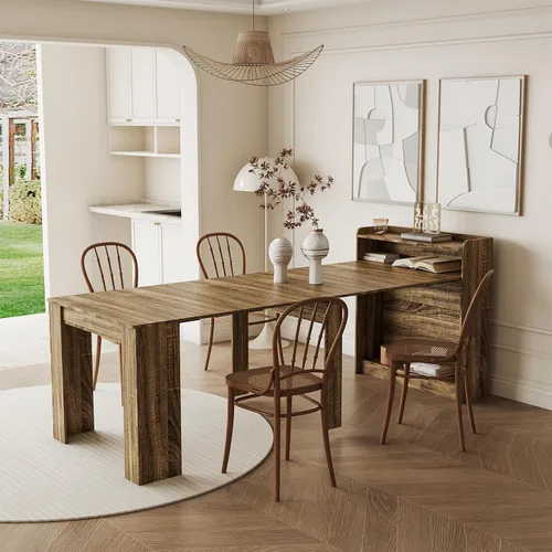 Vista 10 de JOYSOURCE Mesa de comedor extensible para hasta 12 personas de 20 a 119 pulgadas, ajustable, grande, extra larga, rectangular, ahorro de espacio
