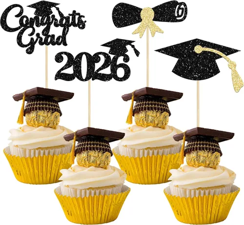 Vista 17 de Gyufise 1 paquete de decoración de pastel de graduación 2025 con purpurina de felicitaciones clase de 2025, decoración de pastel de diploma 2025