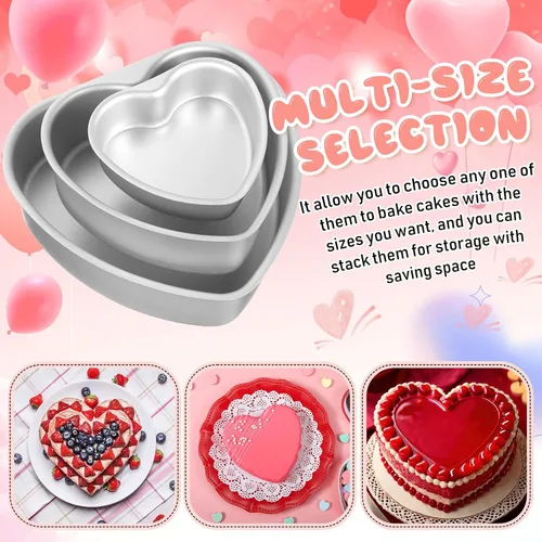Vista 4 de Mifoci 3 moldes de aluminio con forma de corazón para tartas, molde para hornear en forma de corazón, para bricolaje, cocina, boda, fiesta
