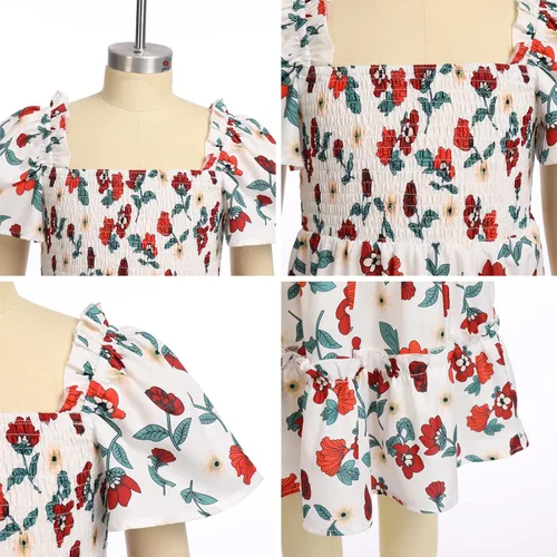 Vista 6 de Vestidos para mamá e hija, sin mangas, tirantes delgados, a cuadros, floral, a la rodilla, para playa, bohemio, para mamá, hija, trajes a juego