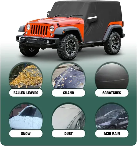 Vista 2 de Funda impermeable para cabina de automóvil compatible con Jeep Wrangler todos los submodelos de 2 puertas 1987-2022 para todo tipo de clima, 6