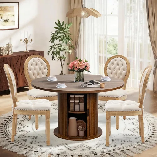 Vista 25 de SoarFlash Juego de mesa de cocina y sillas para 4, juego de mesa de comedor de 47 pulgadas para 4 personas con sillas tapizadas de terciopelo, juego