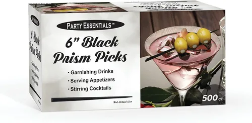 Vista 7 de Party Essentials Elegantes pinchos de aperitivo Martini Cocktail mantiene los ingredientes unidos, púas de prisma de 4 pulgadas, negro, 500