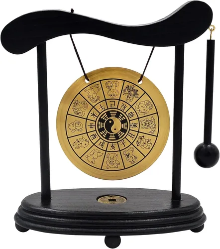 Vista 14 de Gong de escritorio de latón, arte zen, feng shui para la decoración de oficina en casa, práctica de meditación, incluye pulsera de cadena roja