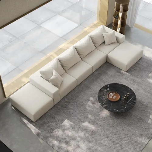 Vista 7 de Sofá modular de gran tamaño de 162 pulgadas, moderno sofá modular tapizado en forma de L de felpilla con 6 almohadas, combinación gratuita de sofá