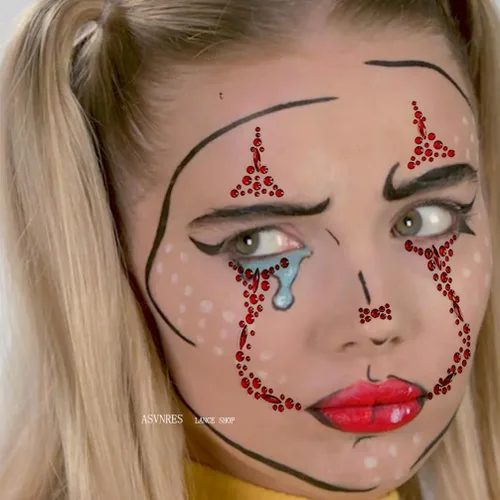 Vista 6 de 1 pieza de gemas faciales para Halloween, Día de los Muertos, tatuajes temporales de calavera con diamantes de imitación, piedras de cristal, gemas