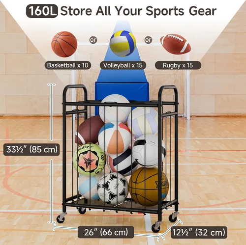 Vista 2 de StorageWorks - Organizador de almacenamiento de pelotas con ruedas, carrito de pelotas para el garaje, organizador de equipo deportivo de garaje