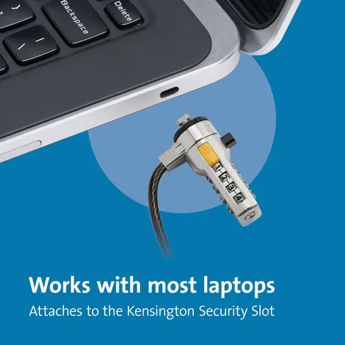 Vista 7 de Kensington Cable de Combinación con Barra en T Ranura de Bloqueo Estándar para Laptops, Contraseña Restablecible de 4 Dígitos con Cable de 6 Pies