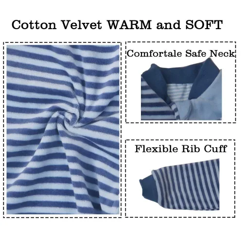 Vista 6 de Tog 2.0 - Saco de dormir para niños pequeños, manga larga, terciopelo de algodón, cálido saco de dormir con brazos para bebé, 4 estaciones, Azul