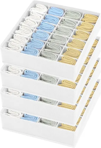 Vista 13 de Joyoldelf Organizador de cajones para calcetines, organizador de ropa interior, organizador de 16 celdas de tela, cajas de almacenamiento para Beige