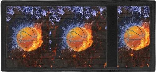 Vista 4 de Cartera de lona con estampado de moda para adolescentes, niños y niñas, billetera delgada RFID triple para viajes y escuela, Basketball
