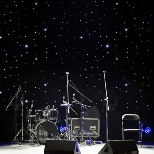 Vista 17 de Cortina de telón de fondo LED de 13 x 13 pies, cortina LED blanca + azul para escenario, cortina de tela de cielo estrellado DMX512 para eventos