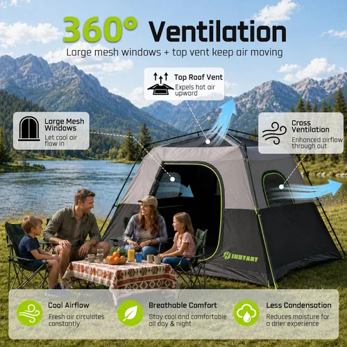Vista 8 de Instant Tent, 6 Person Blackout Tents for Camping with Top Rainfly