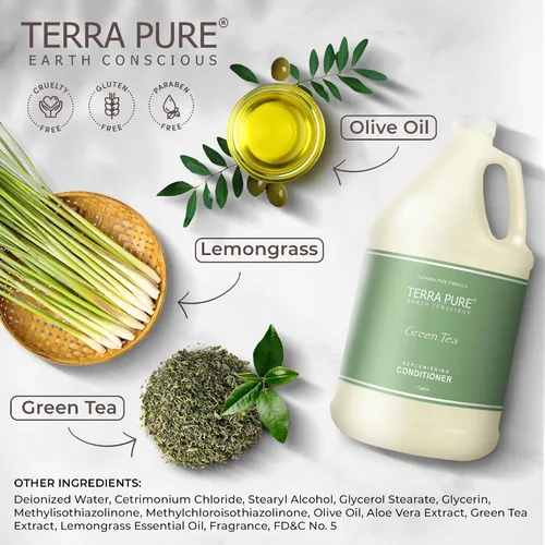 Vista 4 de Terra Pure Acondicionador de hotel de té verde 1 galón para hotelería y alquileres vacacionales para rellenar dispensadores (un galón)