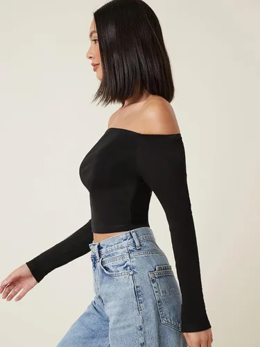 Vista 4 de Verdusa Camiseta básica de manga larga con hombros descubiertos para mujer
