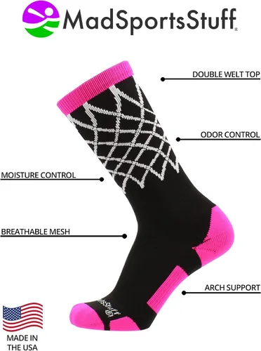 Vista 4 de MadSportsStuff Elite Basketball Socks with Net Crew length - made in the USA