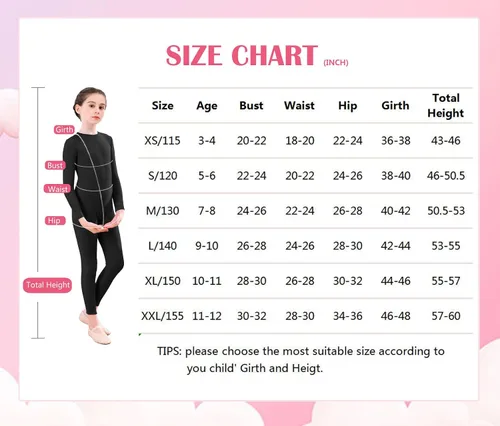 Vista 6 de Unitardo de manga larga de cuerpo completo para niñas de una pieza para gimnasia y danza