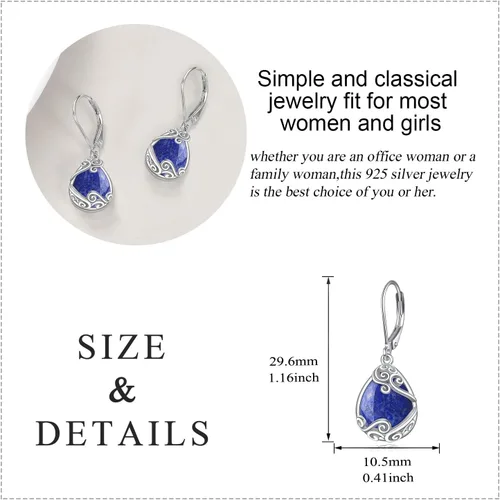 Vista 221 de Aretes colgantes con forma de lágrima de filigrana de piedra lunar de plata de ley 925 con cierre de palanca para mujer, regalos de joyería