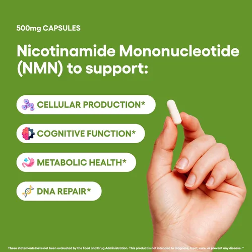 Vista 2 de NMN 500mg Cápsulas 99.3% Pureza Mononucleótido de nicotinamida 30 porciones Apoya la reparación del ADN y la función cognitiva Apto