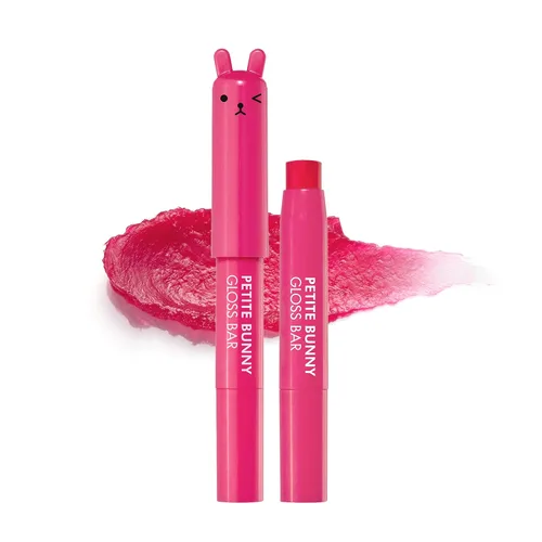 Vista 8 de TONYMOLY Petit Bunny Gloss Bar, 01 Juicy Strawberry La vitamina E trabaja en una textura suave, de lápiz labial y brillo para suavizar e hidratar