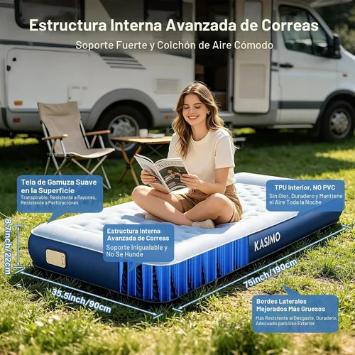 Vista 5 de KASIMO Colchones de aire gemelos para acampar con bomba de batería
