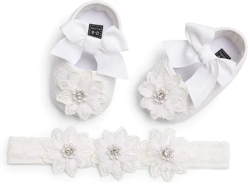 Vista 6 de Myleleya Zapatos planos Mary Jane para bebés y niñas con lazo y flores, vestido de princesa, para boda, zapatos de ballet antideslizantes para niños