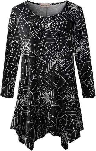 Vista 15 de LARACE - Camisa de talla extragrande para mujer, camisa tipo túnica con manga 3/4, ajuste holgado, ropa básica para mujer 2-negro_cuadros