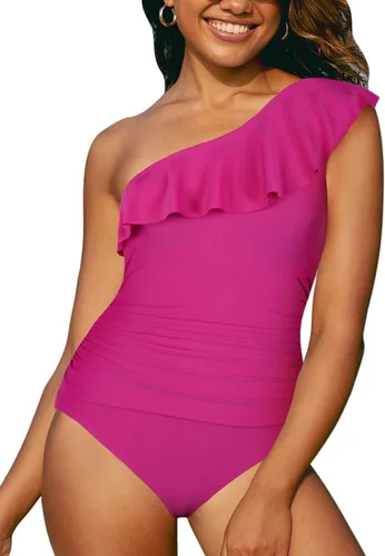 Vista 2 de Hilor - Trajes de baño de una pieza para mujer, con control de abdomen, diseño asimétrico de un hombro