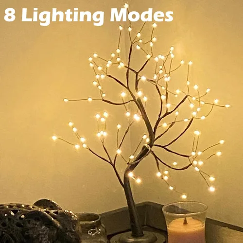 Vista 3 de 108 luces LED para árbol de mesa, 20 pulgadas, lámpara artificial de árbol bonsái parpadeante con 8 modos de iluminación y temporizador, decoración