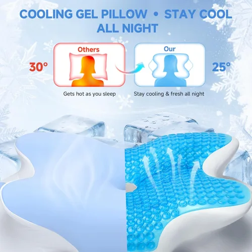 Vista 4 de Almohada de espuma viscoelástica refrescante 2026 con funda de seda de hielo, almohada ergonómica de apoyo cervical para aliviar el dolor, almohada