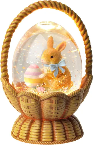 Vista 10 de Linterna de globo de nieve de Pascua, decoraciones de Pascua para el hogar con temporizador giratorio con purpurina, decoración de Pascua iluminada