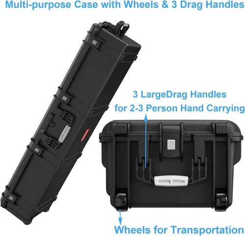 Vista 12 de Regetek Funda impermeable con ruedas de 53.5 x 16.5 x 10.5 pulgadas, con espuma/ruedas/3 asas grandes para cámara, herramienta, equipo, IP67, a