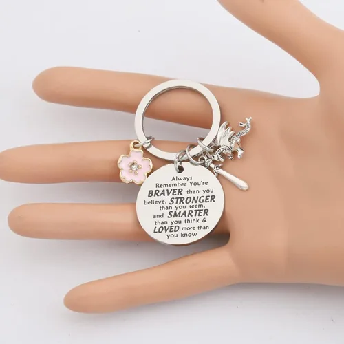 Vista 4 de KEYCHIN Llavero de la película Mu Lan y Mushu Dragon Fans Gift You Are Braver Stronger Smarter Than You Think Mu Lan Jewelry