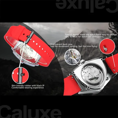 Vista 4 de Reloj de pulsera mecánico automático de esqueleto militar para hombre, Mecánico