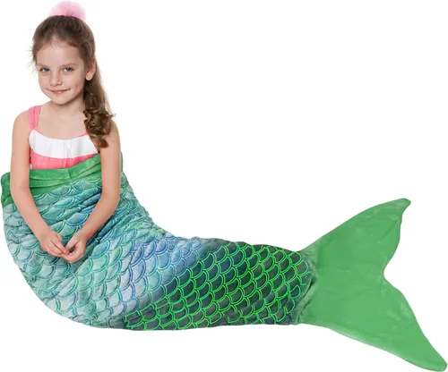 Vista 11 de Catalonia Manta de cola de sirena para niñas, saco de dormir de sirena que brilla en la oscuridad para niños de 3 a 14 años, regalo de sirena