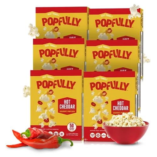 Vista 15 de POPFULLY Palomitas 94% libres de grasa totalmente explotadas, bolsas para compartir, sabor a mantequilla ligera, gran explosión, bolsas