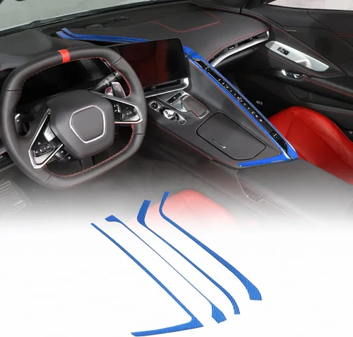 Vista 10 de Kit de decoración de tira de calcomanías de fibra de carbono real 3D suave para centro de automóvil, interruptor de CA, compatible con Corvette C8