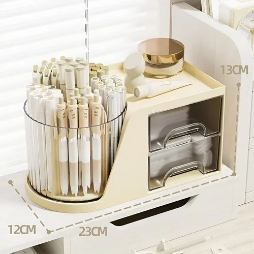 Vista 5 de Soporte de rotación para bolígrafos para escritorio, lindo recipiente para lápices, organizador de escritorio y accesorios para niñas, niños, Beige