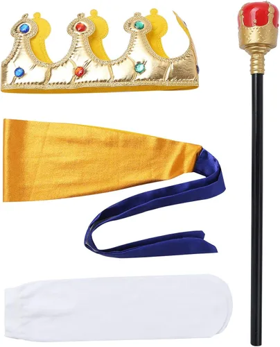 Vista 6 de winying Disfraz de Príncipe y Rey para niños con pantalones de cinturón y corona conjunto de calcetines