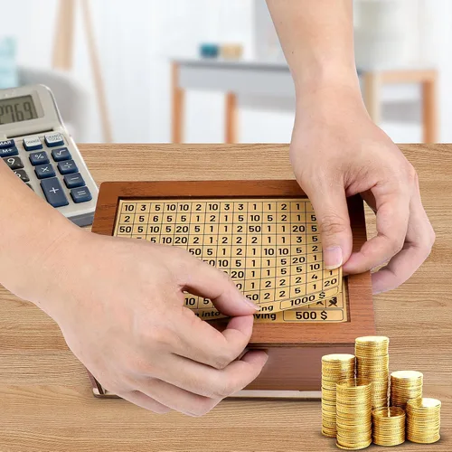 Vista 5 de Caja de dinero con contador, caja de dinero de madera reutilizable, alcancía retro con 500 1000 2000 3000 5000 10000 objetivo de ahorro de dinero