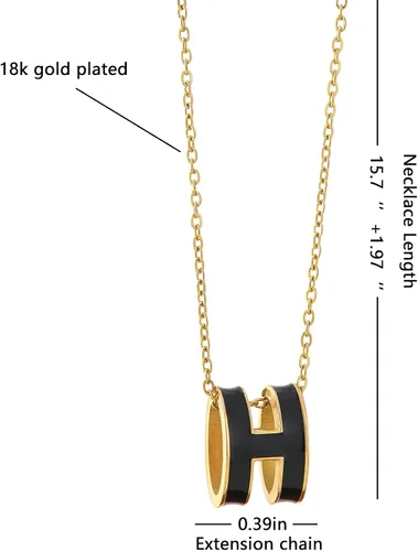 Vista 2 de Collar H para mujeres y niñas, chapado en oro de 18 quilates, diseño clásico de letra, lindo collar de moda, colgante, joyería de regalo para mujeres