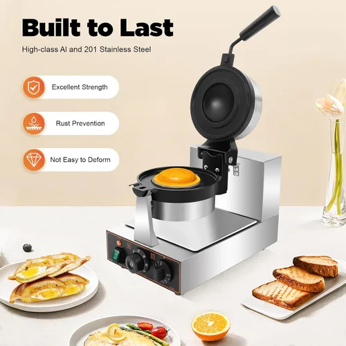 Vista 2 de Máquina eléctrica comercial para hacer hamburguesas, máquina para hacer gofres de helado de 1.2KW, máquina de hornear a presión de acero inoxidable