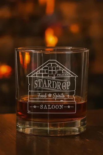 Vista 7 de Hat Shark Stardrop Saloon - Letrero de parodia de juego de comida rústica con logotipo - Vaso de whisky escocés grabado con láser 3D, 10.5 onzas