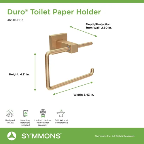 Vista 5 de Symmons 363TP-BBZ Duro - Portarrollos de papel higiénico para montaje en pared, color bronce cepillado Brushed Bronze Finish