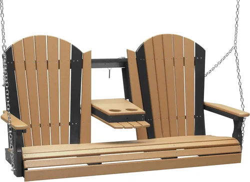 Vista 18 de LuxCraft Adirondack - Columpio colgante para porche delantero de 5 pies con consola abatible, asientos hasta 3, banco de columpio de patio al aire